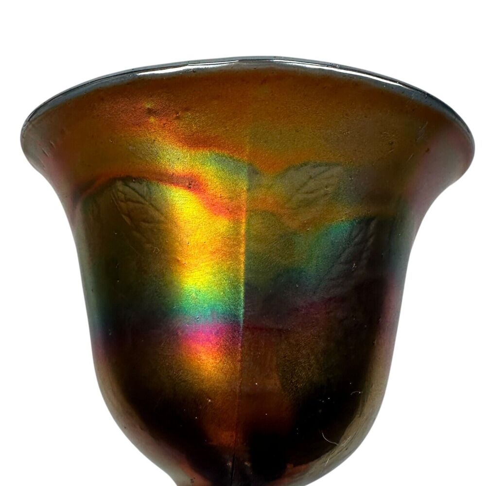Vintage Fenton Carnival Glass Peacock & Urn Compote Colorful Goblet 5" Cup Rare - Picture 8 of 12